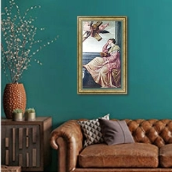 «Сон Святой Елены» в интерьере гостиной с зеленой стеной над диваном