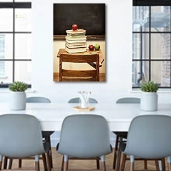 «Старая парта с книгами и яблоками» в интерьере офиса над столом для конференций