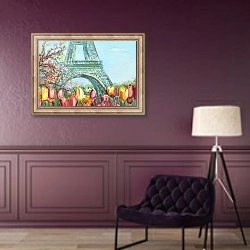 «Эйфелева башня и тюльпаны, скетч» в интерьере в классическом стиле в фиолетовых тонах