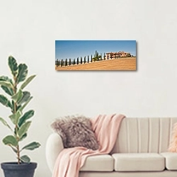 «Италия, Тоскана. Скошенные поля №5. Тосканская ферма» в интерьере современной светлой гостиной над диваном
