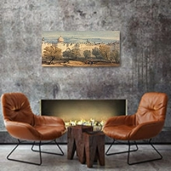 «St. Stephen’s Gate, Jerusalem» в интерьере современной гостиной в стиле лофт над камином