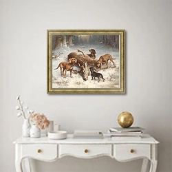 «Потные собаки с убитым оленем» в интерьере в классическом стиле над столом