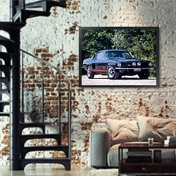 «Shelby GT500 '1967» в интерьере двухярусной гостиной в стиле лофт с кирпичной стеной