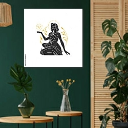 «Богиня с драгоценным камнем» в интерьере в этническом стиле с зеленой стеной