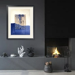 «Shabby windows.  Blue wave 1» в интерьере гостиной в стиле минимализм с камином