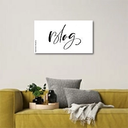 «Блог» в интерьере в скандинавском стиле с желтым диваном