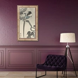 «Magpie on tree branch» в интерьере в классическом стиле в фиолетовых тонах