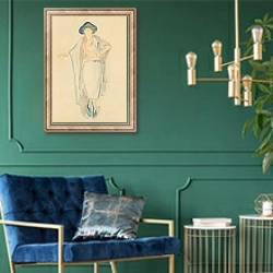 «Stående kvinne med hatt» в интерьере в классическом стиле с зеленой стеной