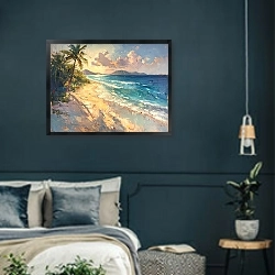 «Sunrise on paradise island» в интерьере классической спальни с темными стенами