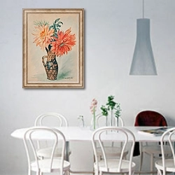 «Asters in a vase» в интерьере светлой кухни над обеденным столом