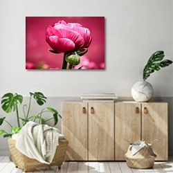 «Бутоны розового пиона» в интерьере современной комнаты над комодом