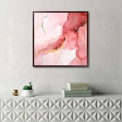 «Abstract pink and gray ink art 5» в интерьере в стиле минимализм над тумбой
