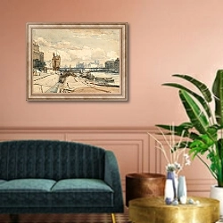 «View of the Pont des Arts and Île de la Cité from the Quai du Louvre, Paris» в интерьере классической гостиной над диваном