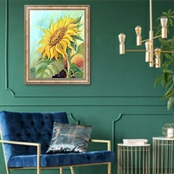 «Sunflower, oil on canvas» в интерьере в классическом стиле с зеленой стеной