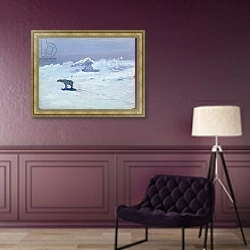 «A Polar Bear Hunting in Moonlit Night, 1899» в интерьере в классическом стиле в фиолетовых тонах