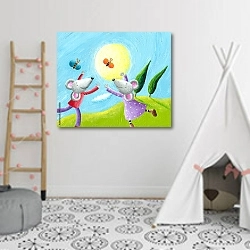 «Мышата ловят бабочек» в интерьере детской комнаты для девочки с шалашом