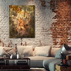 «Абстрактная гранж текстура в коричневых тонах» в интерьере гостиной в стиле лофт с кирпичной стеной