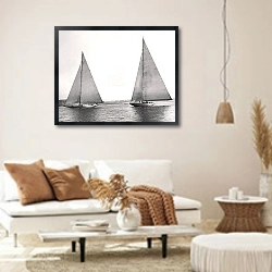 «Two boats sailing on the ocean» в интерьере светлой гостиной в стиле ретро