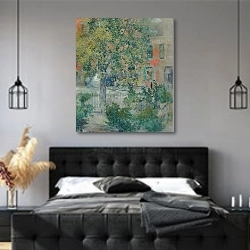 «View from the Artist’s Window, Grove Street» в интерьере современной спальни с черной кроватью