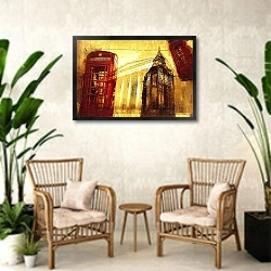 «Биг Бен и красная телефонная будка» в интерьере комнаты в стиле ретро с плетеными креслами