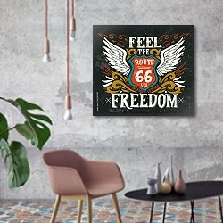 «Feel the freedom. Route 66» в интерьере в стиле лофт с бетонной стеной