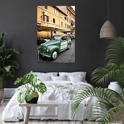 «Италия. Рим. Транспорт на улочках» в интерьере современной спальни с черными стенами
