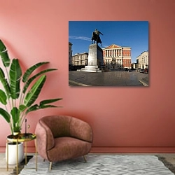 «Москва Тверская площадь 2» в интерьере современной гостиной в розовых тонах