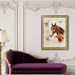 «Идиллическая стабильная сцена» в интерьере в классическом стиле над банкеткой