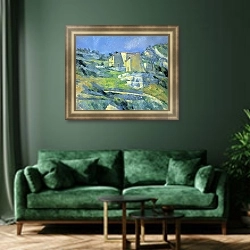 «Дома в Провансе (дома близ Эстаки)» в интерьере зеленой гостиной над диваном