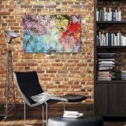 «Цифровая красочная текстура 1» в интерьере кабинета в стиле лофт с кирпичными стенами