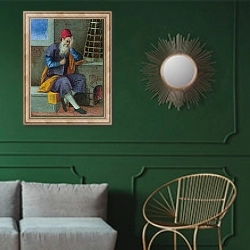 «Занятия месяца - Январь» в интерьере классической гостиной с зеленой стеной над диваном