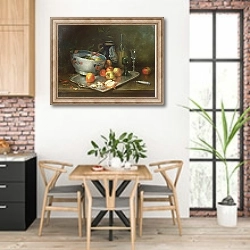«Still Life with Apples» в интерьере кухни с кирпичными стенами над столом