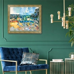 «На берегу реки» в интерьере в классическом стиле с зеленой стеной