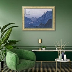 «Himalayas, album leaf, 1934 3» в интерьере гостиной в зеленых тонах