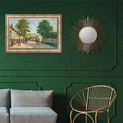 «Environs de Paris» в интерьере классической гостиной с зеленой стеной над диваном