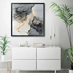 «Grey vortex» в интерьере светлой минималистичной гостиной над комодом