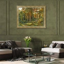 «Мельница В Лесу» в интерьере гостиной в оливковых тонах