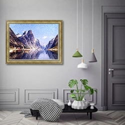 «Пейзаж с норвежскими фьордами» в интерьере коридора в классическом стиле