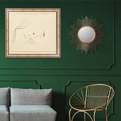 «Früchtestilleben» в интерьере классической гостиной с зеленой стеной над диваном