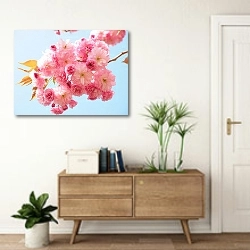 «Ветвь цветущей японской вишни» в интерьере современной прихожей над тумбой