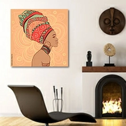 «Африканка, портрет» в интерьере гостиной в этническом стиле над камином