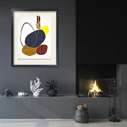 «Balancing abstract. Surrial patttern 9» в интерьере гостиной в стиле минимализм с камином