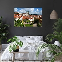 «Чехия, Прага. Вртбовский сад» в интерьере современной спальни с черными стенами