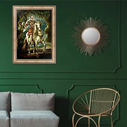 «Equestrian portrait of the Duke of Lerma 1603» в интерьере классической гостиной с зеленой стеной над диваном