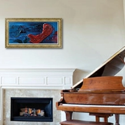 «Красная Наяда» в интерьере классической гостиной над камином