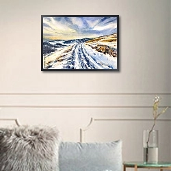 «Зимний пейзаж с дорогой в горах, акварель» в интерьере в классическом стиле в светлых тонах