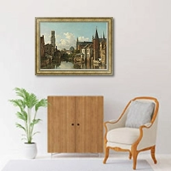 «The Quai of the Rosary in Bruges» в интерьере в классическом стиле над комодом