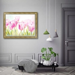 «Светло-розовые тюльпаны» в интерьере коридора в классическом стиле