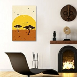 «Солнечные объятия саванны» в интерьере гостиной в этническом стиле над камином