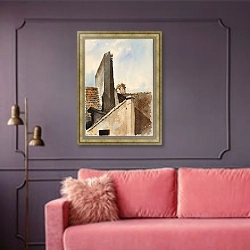 «Латинский квартал, Париж» в интерьере гостиной с розовым диваном